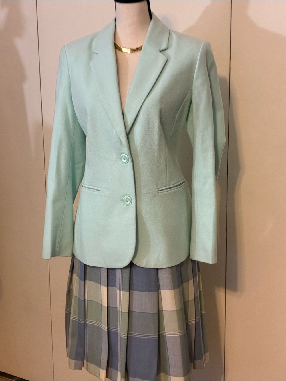Pendleton Skirt in a Pastel Blue and Green Pleated Plaid Made in the USA - Picture 7 of 15